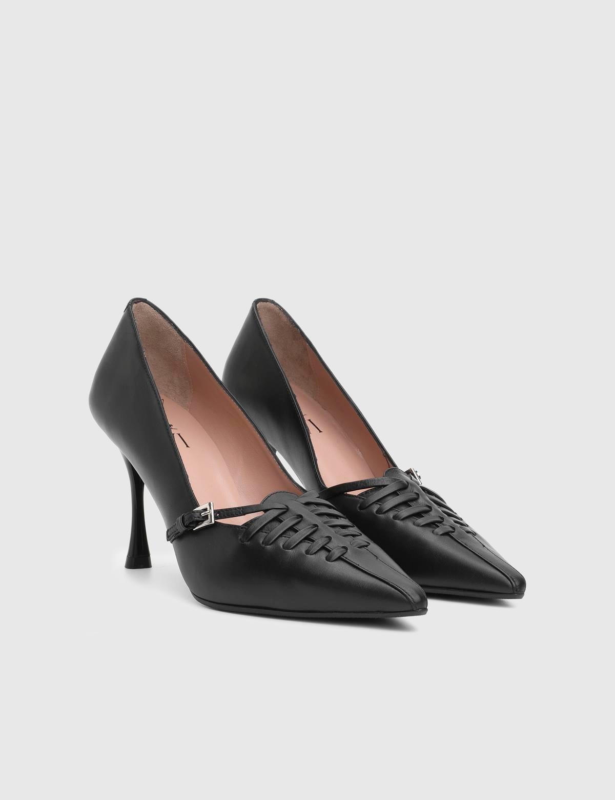 Geny Black Leather Women's Pump