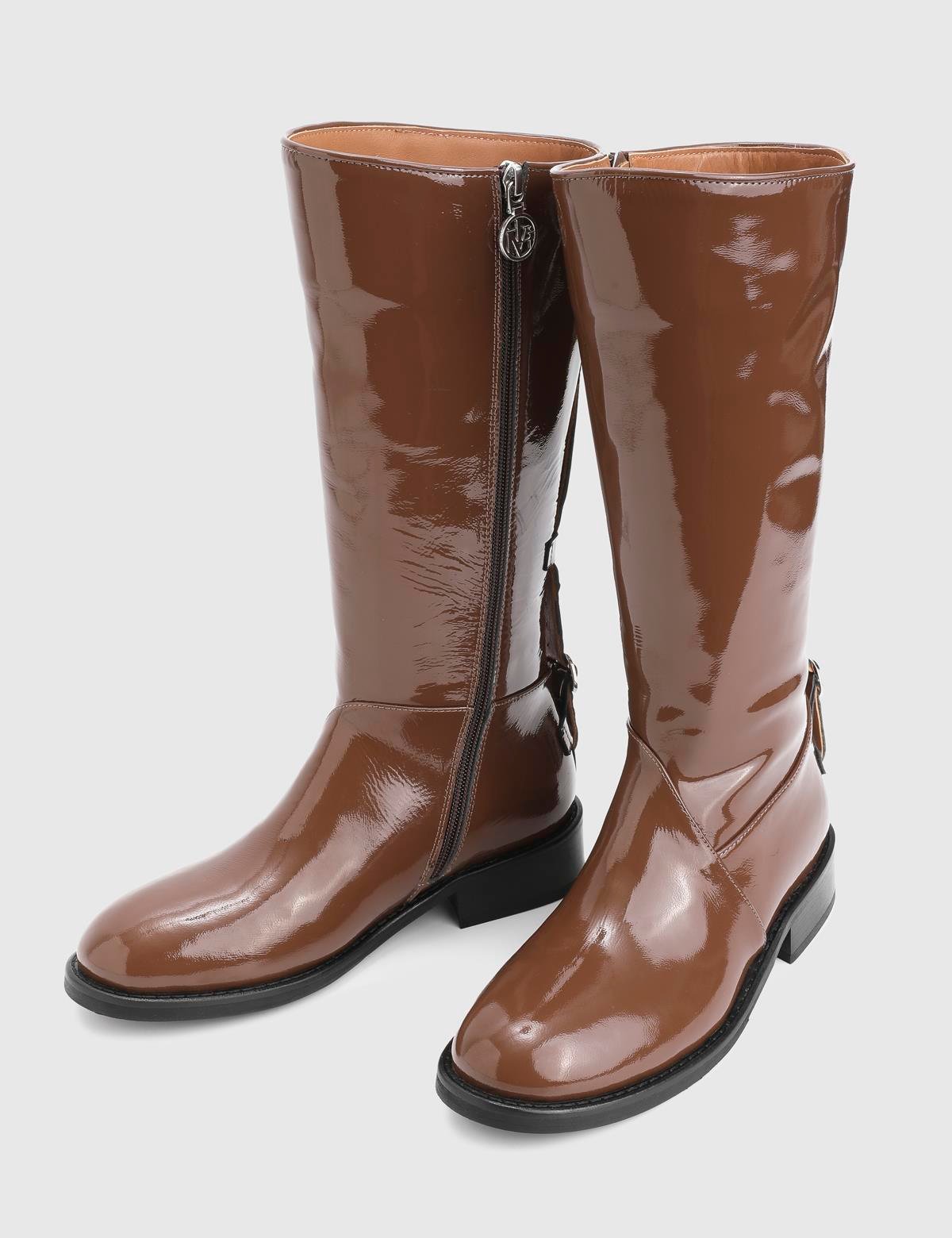 Giviti Brown Patent Leather Women's High Boot