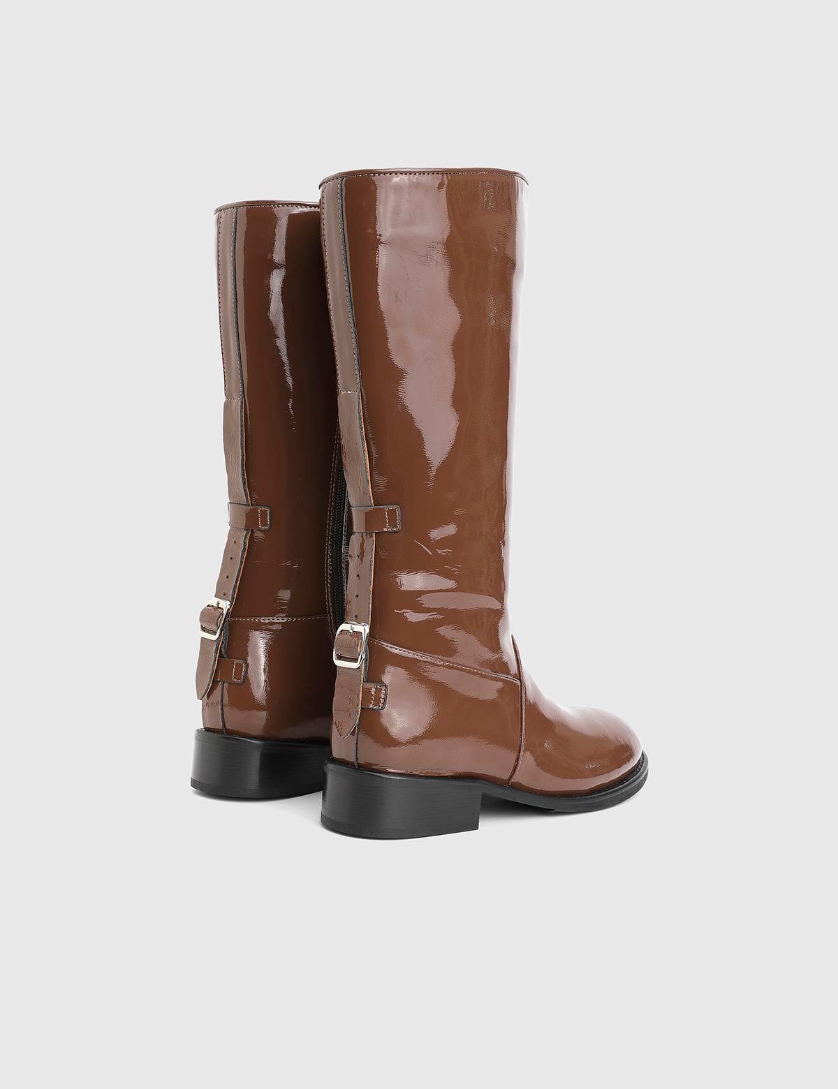 Giviti Brown Patent Leather Women's High Boot
