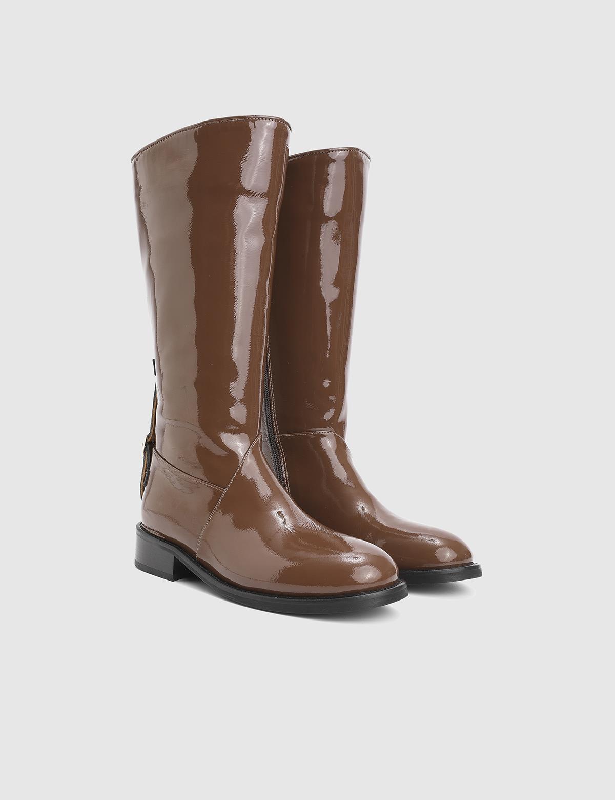 Giviti Brown Patent Leather Women's High Boot