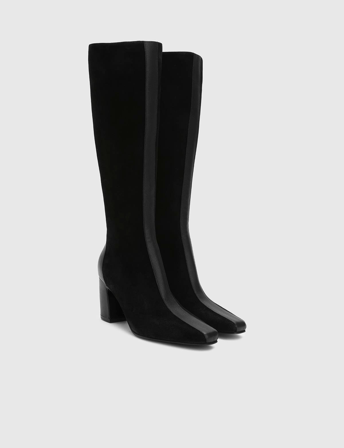 Glacia Black Suede Leather Women's Heeled High Boot