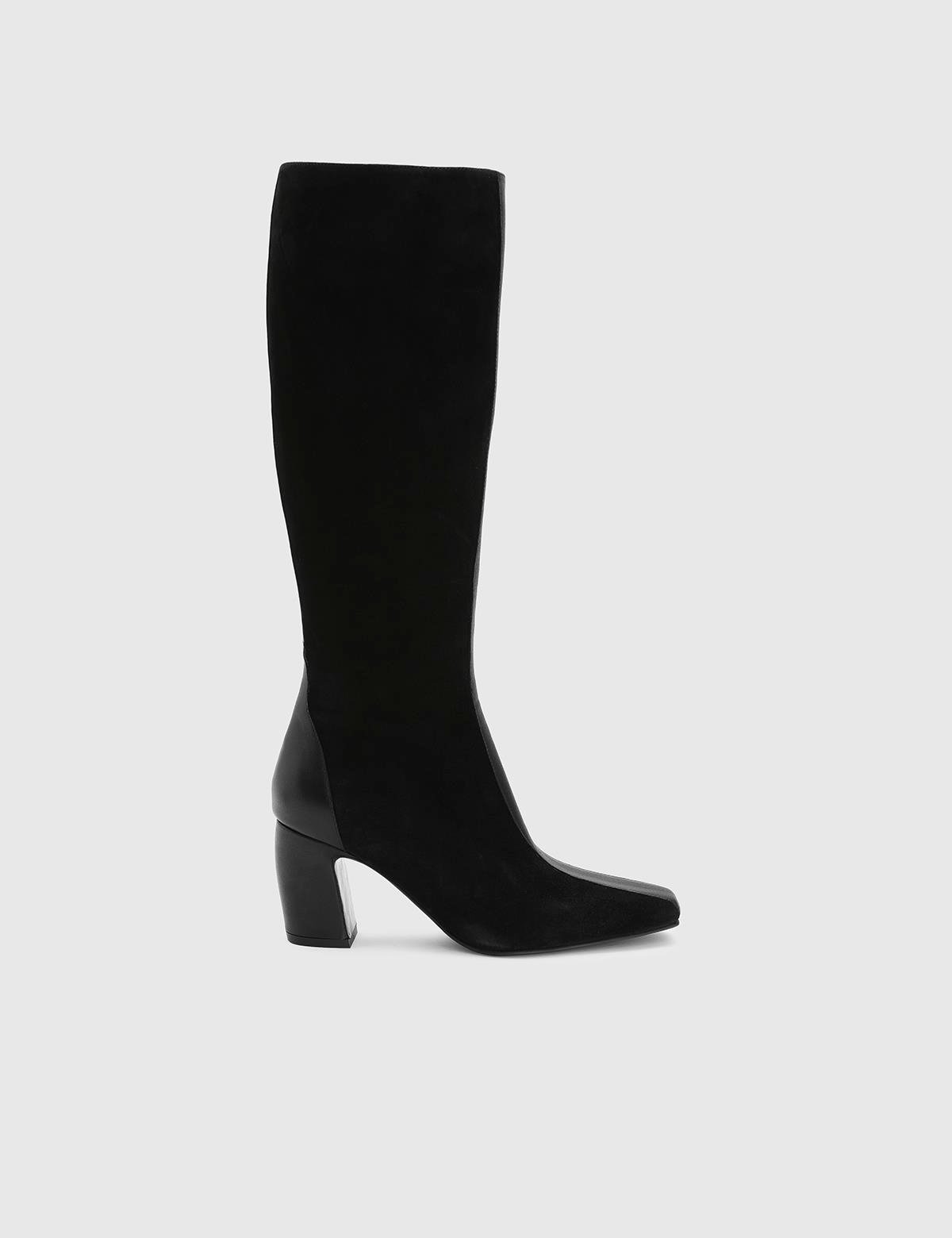 Glacia Black Suede Leather Women's Heeled High Boot