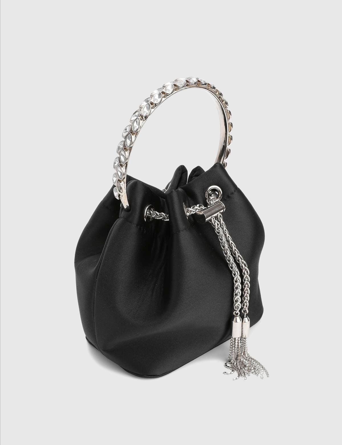 Gores Damenhandtasche aus schwarzem Satin mit Steinen