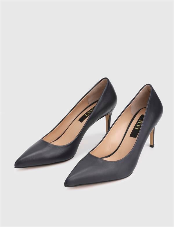Haidee Navy Blue Leather Women's Stiletto