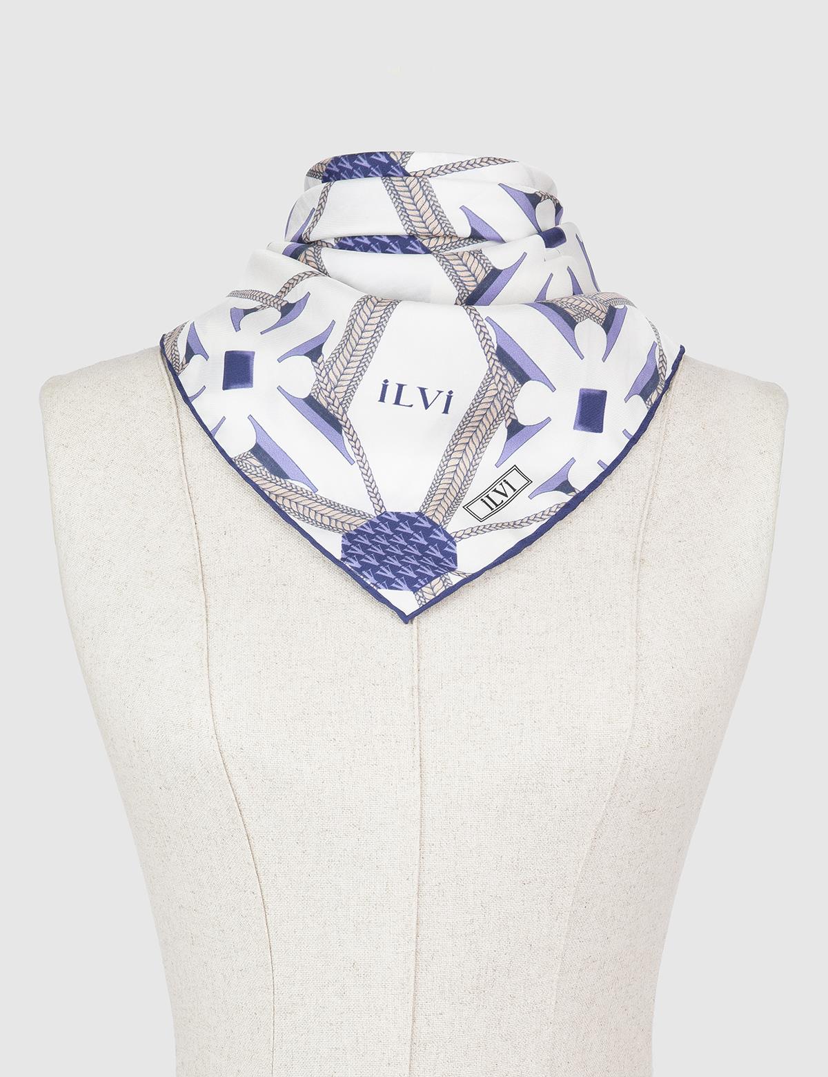 Herleif White-Purple Silk Twill Women's Scarf