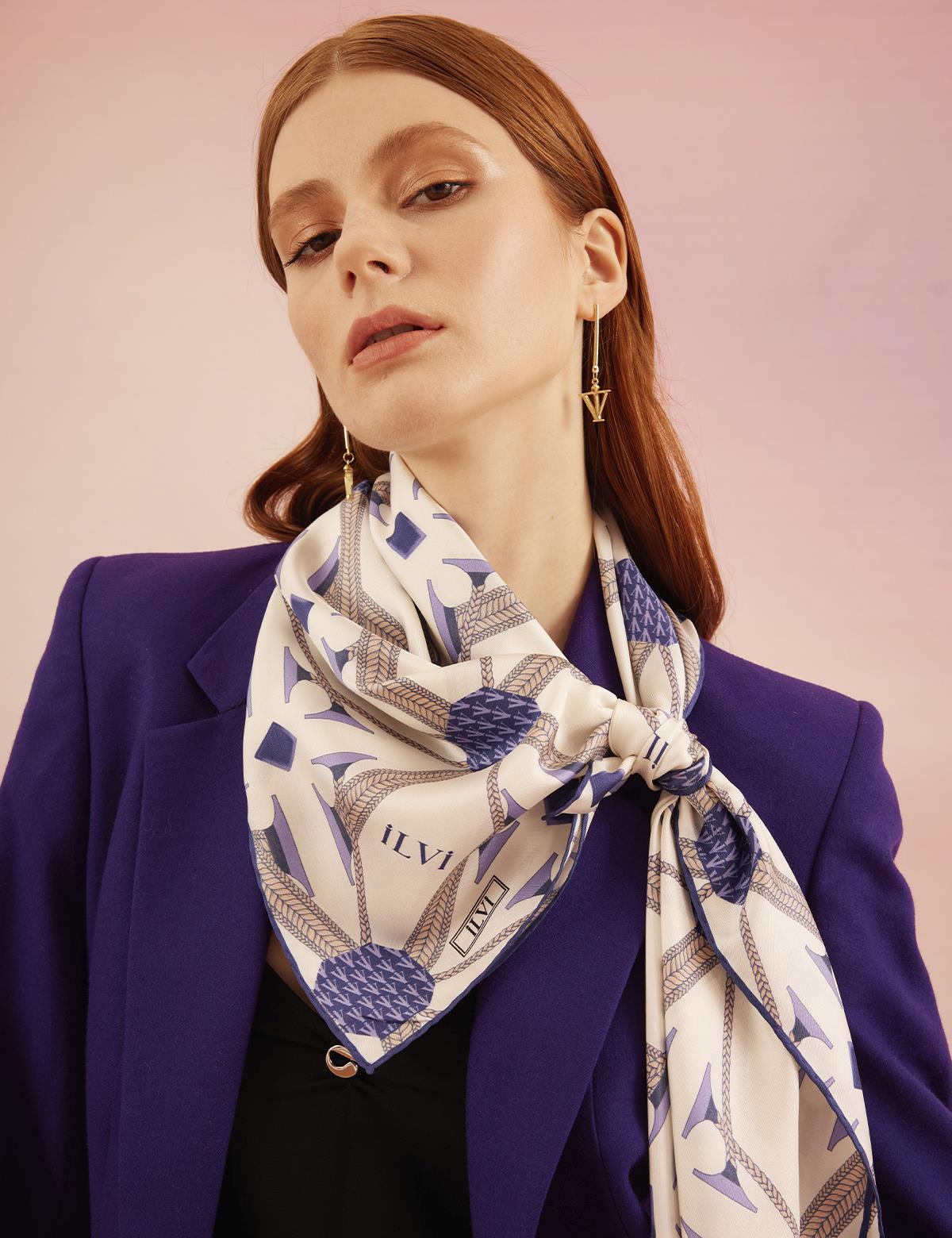 Herleif White-Purple Silk Twill Women's Scarf