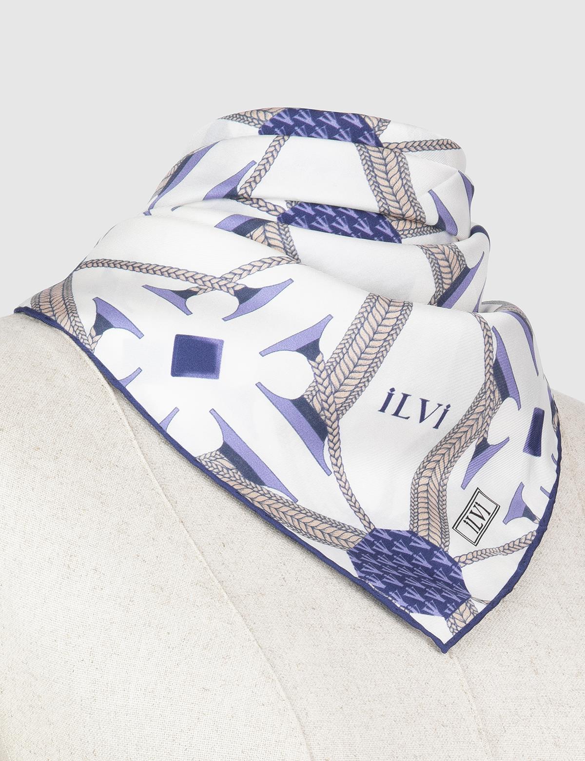 Herleif White-Purple Silk Twill Women's Scarf