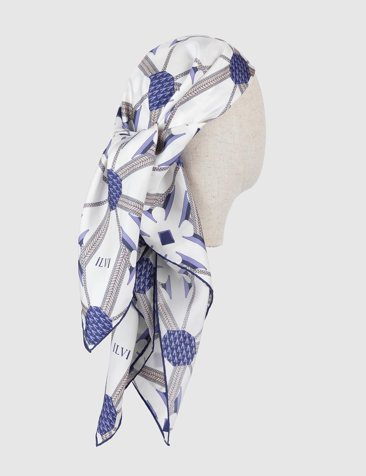 Herleif White-Purple Silk Twill Women's Scarf