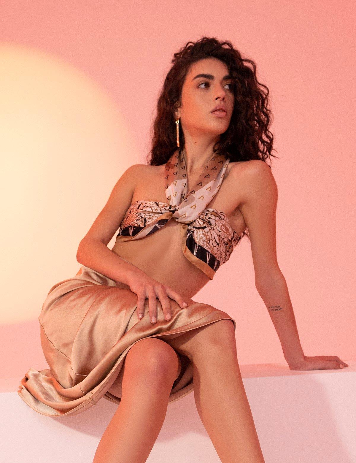 Hjo Brown Beige Cream Silk Twill Women's Scarf