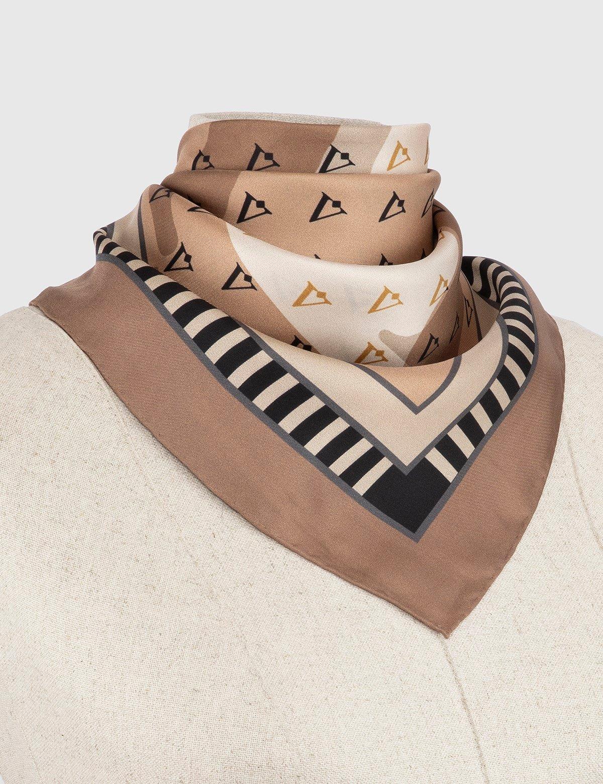 Hjo Brown Beige Cream Silk Twill Women's Scarf