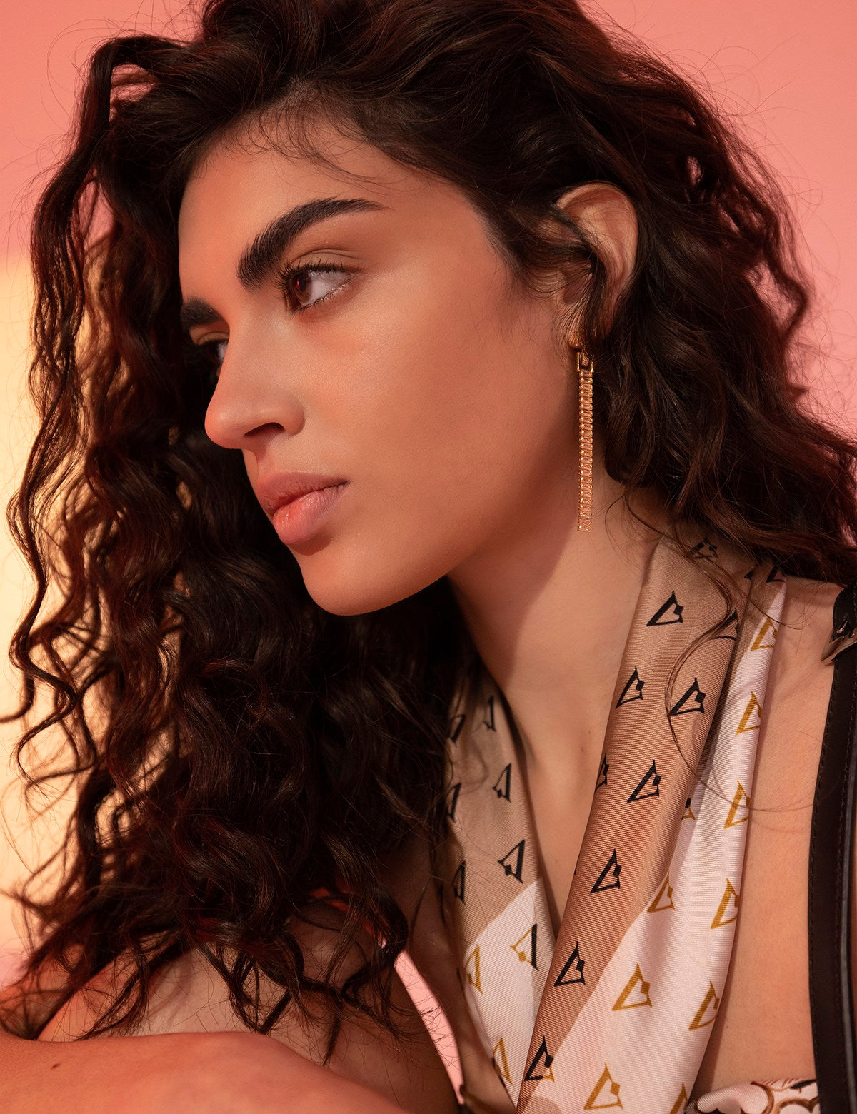 Hjo Brown-Beige-Cream Silk Twill Women's Scarf