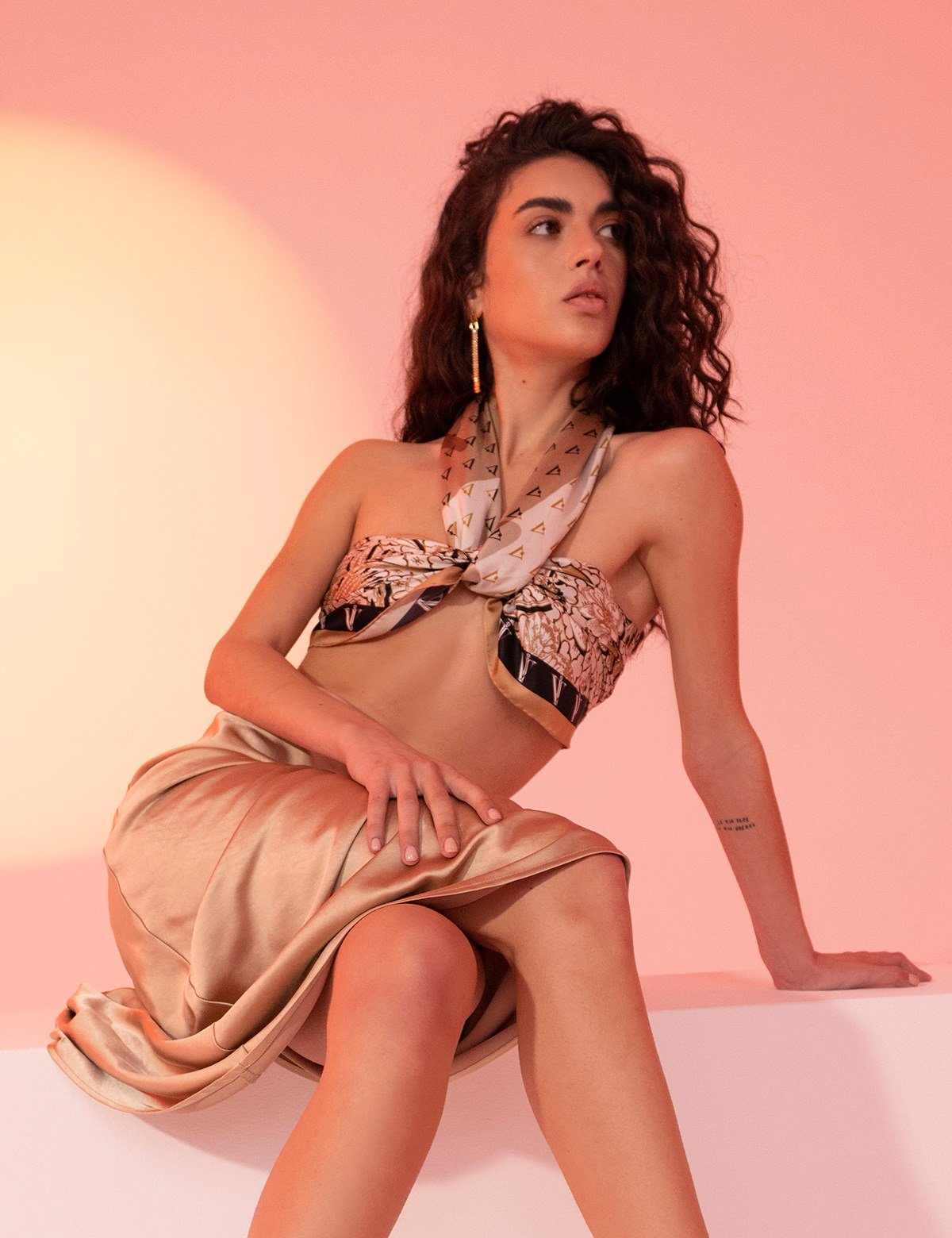 Hjo Brown-Beige-Cream Silk Twill Women's Scarf