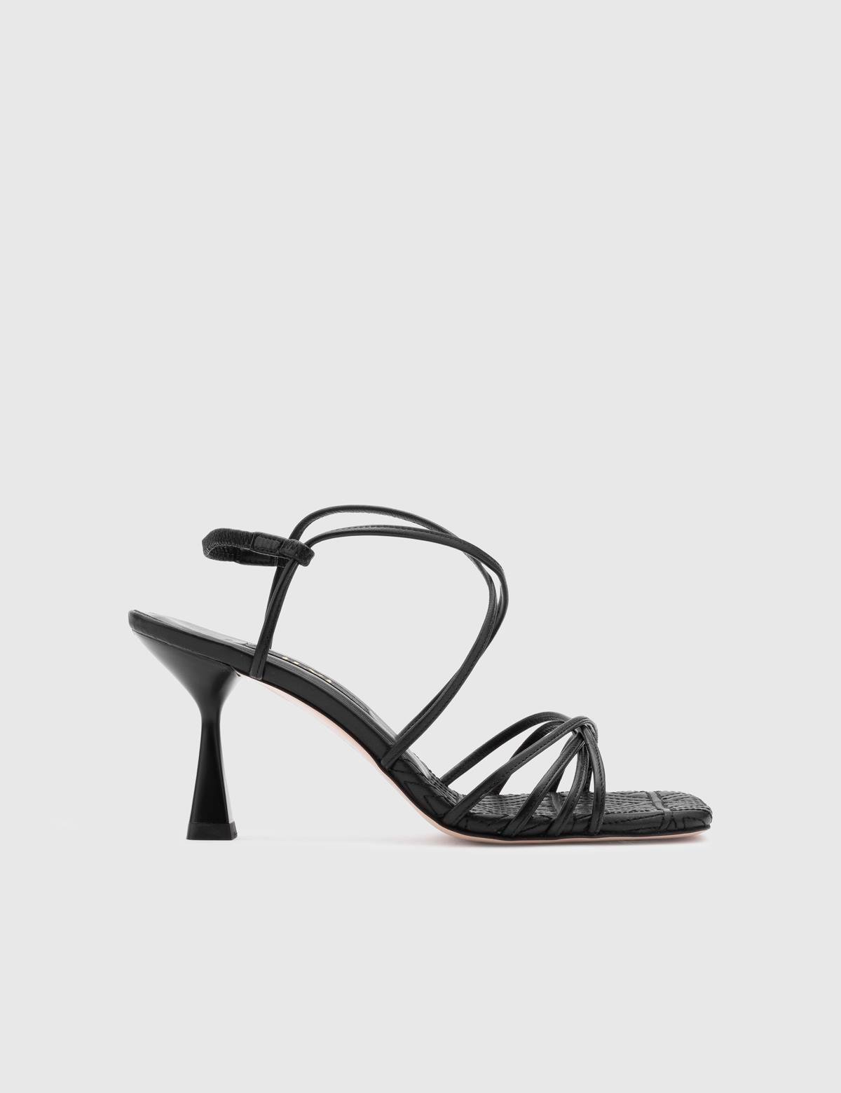 Hotaru Black Leather Women's Heeled Sandal