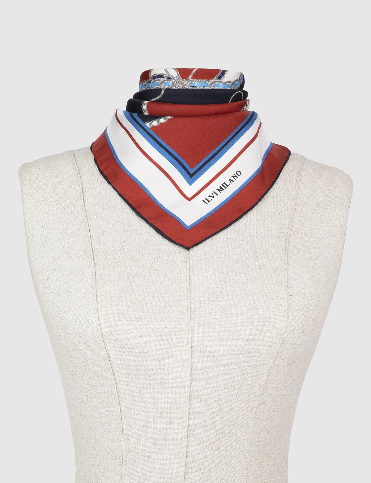 Ingolf Navy Blue-Red Silk Twill Women's Bandana