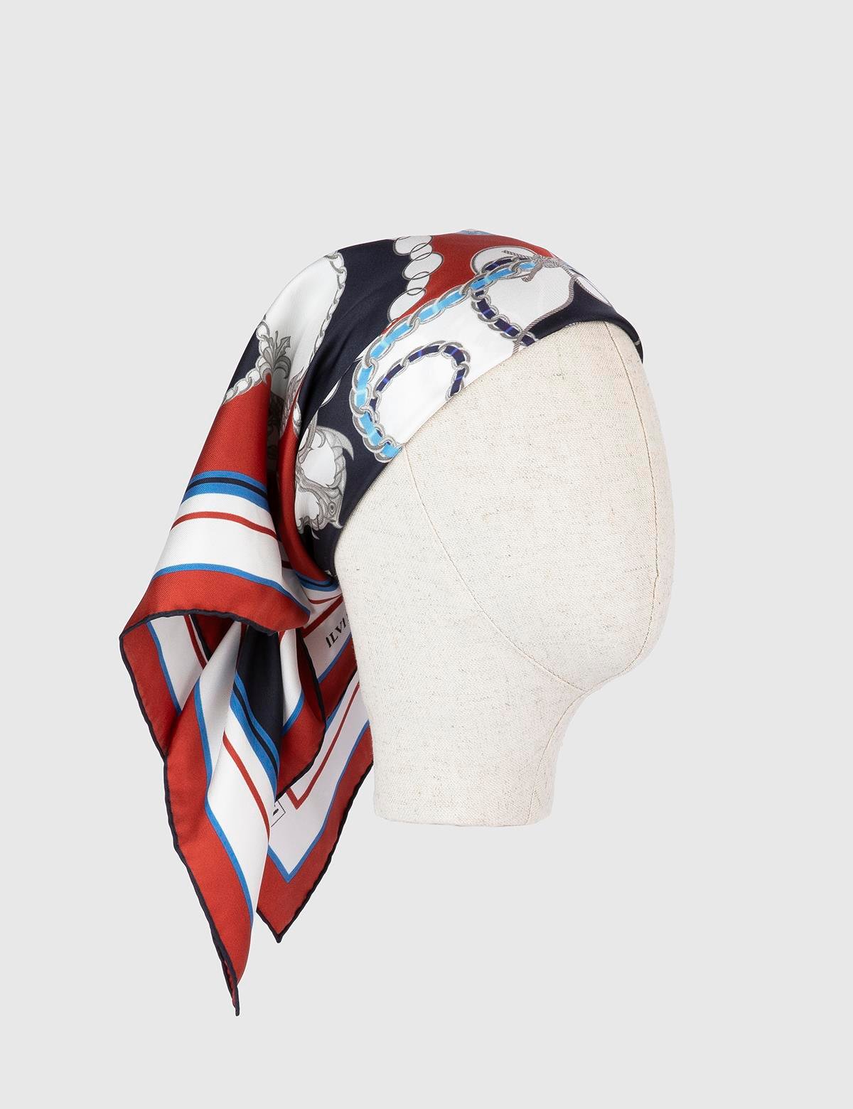 Ingolf Navy Blue-Red Silk Twill Women's Bandana