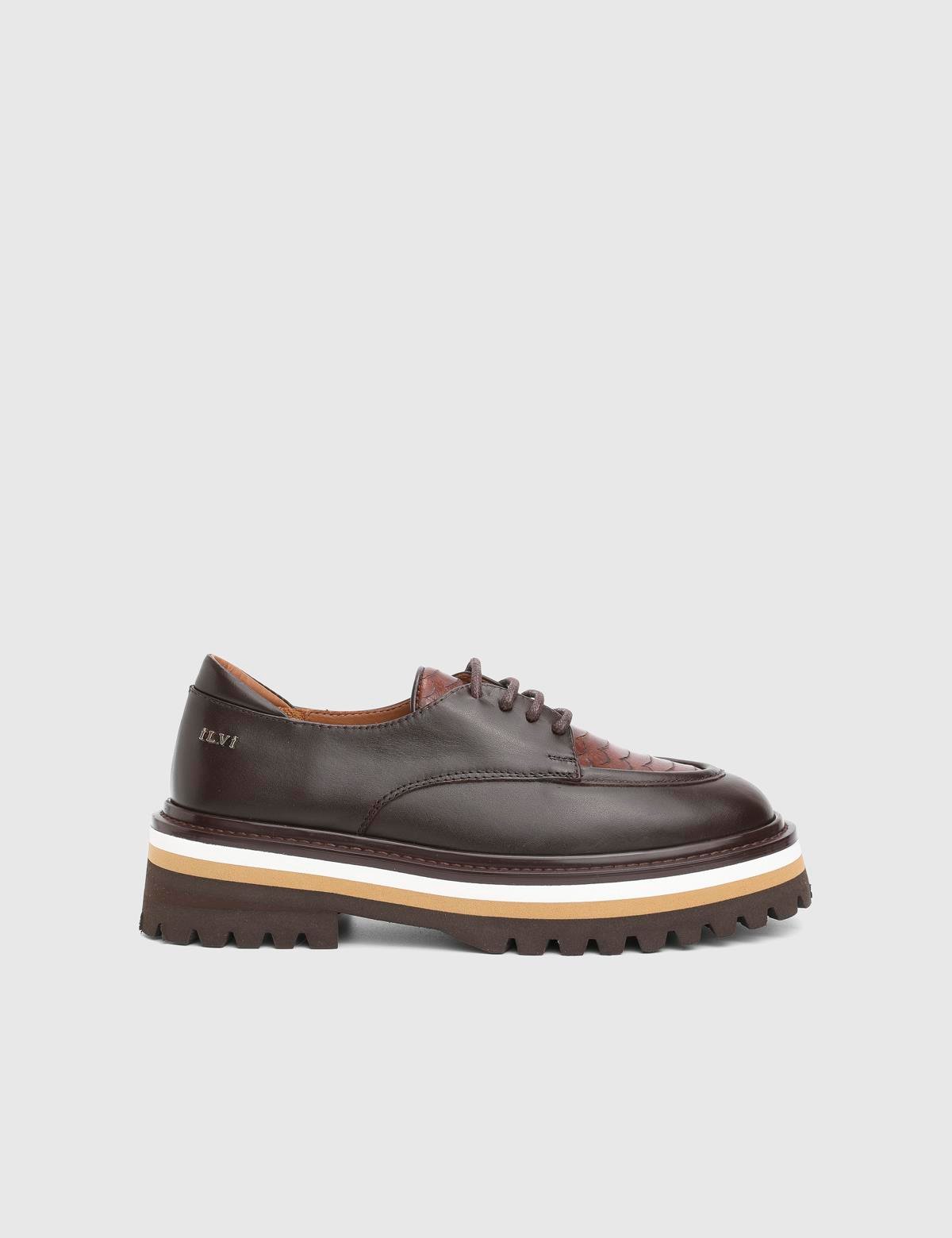 İngrid Brown Printed Leather Women's Oxford