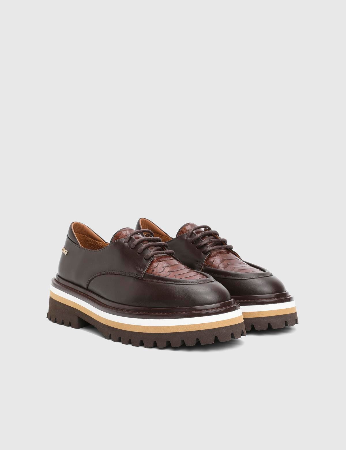 İngrid Brown Printed Leather Women's Oxford