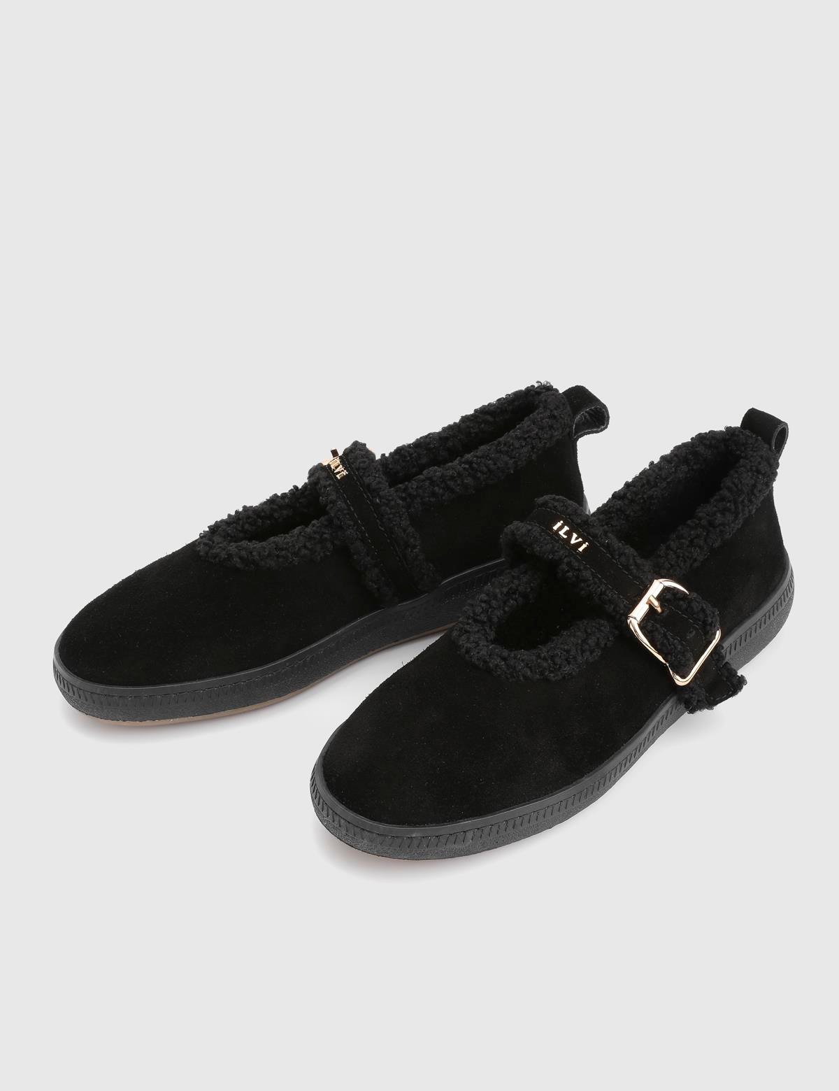 Janice Black Suede Leather Women's Ballerina