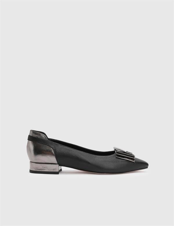 Jobke Black Floater Leather Women's Ballerina