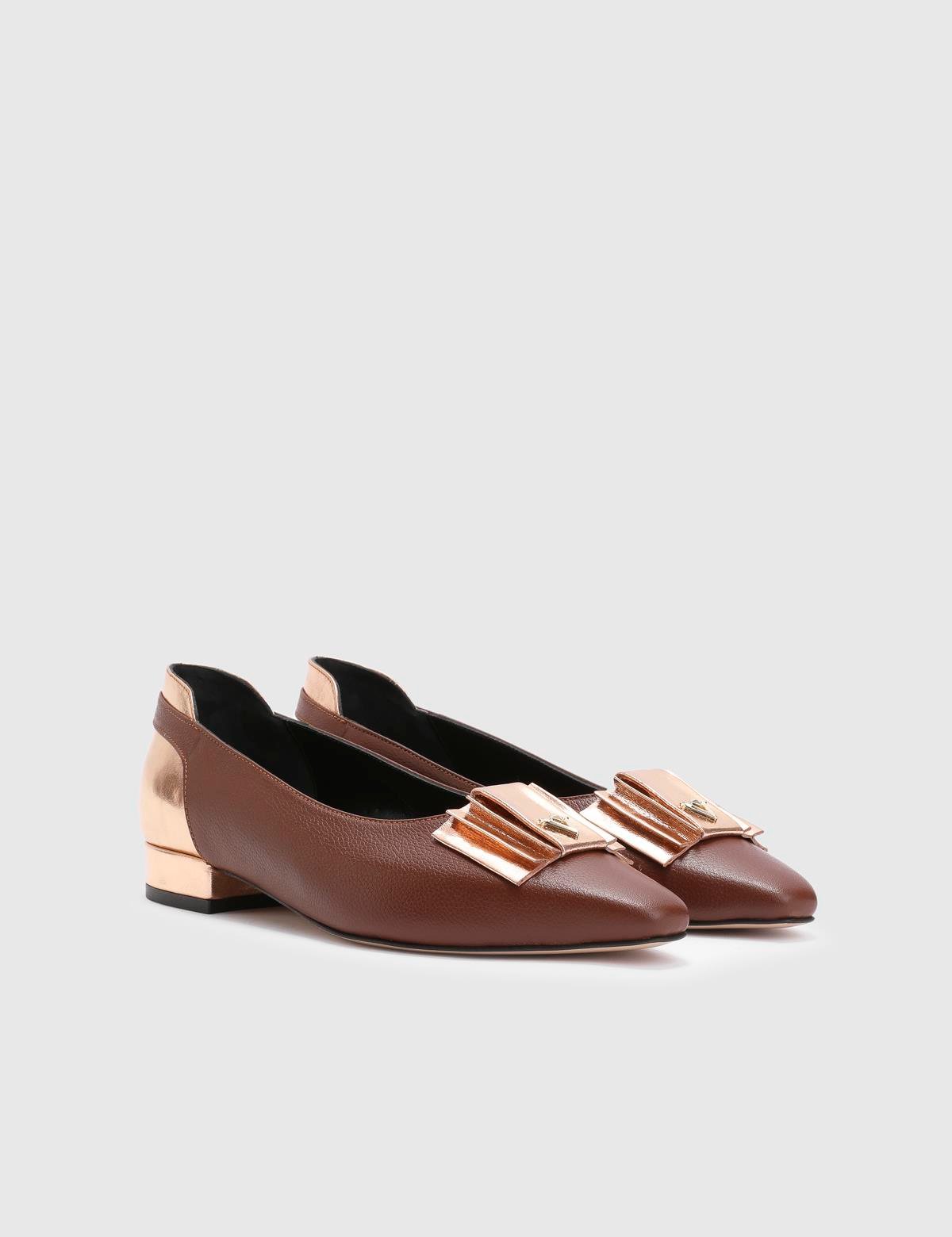 Jobke Saddle Brown Floater Leather Women's Ballerina