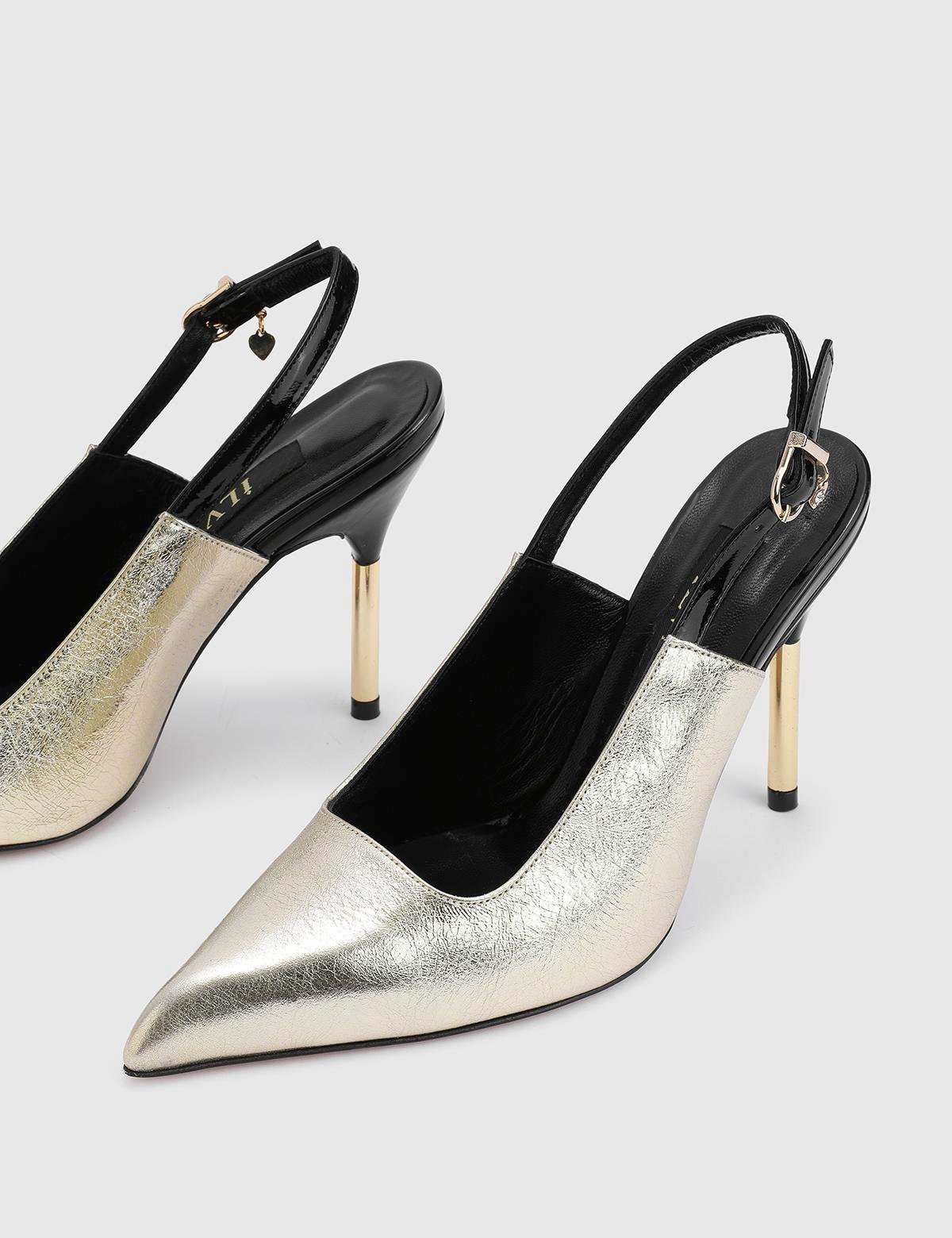 Juhar Gold Leather Women's Heeled Sandal