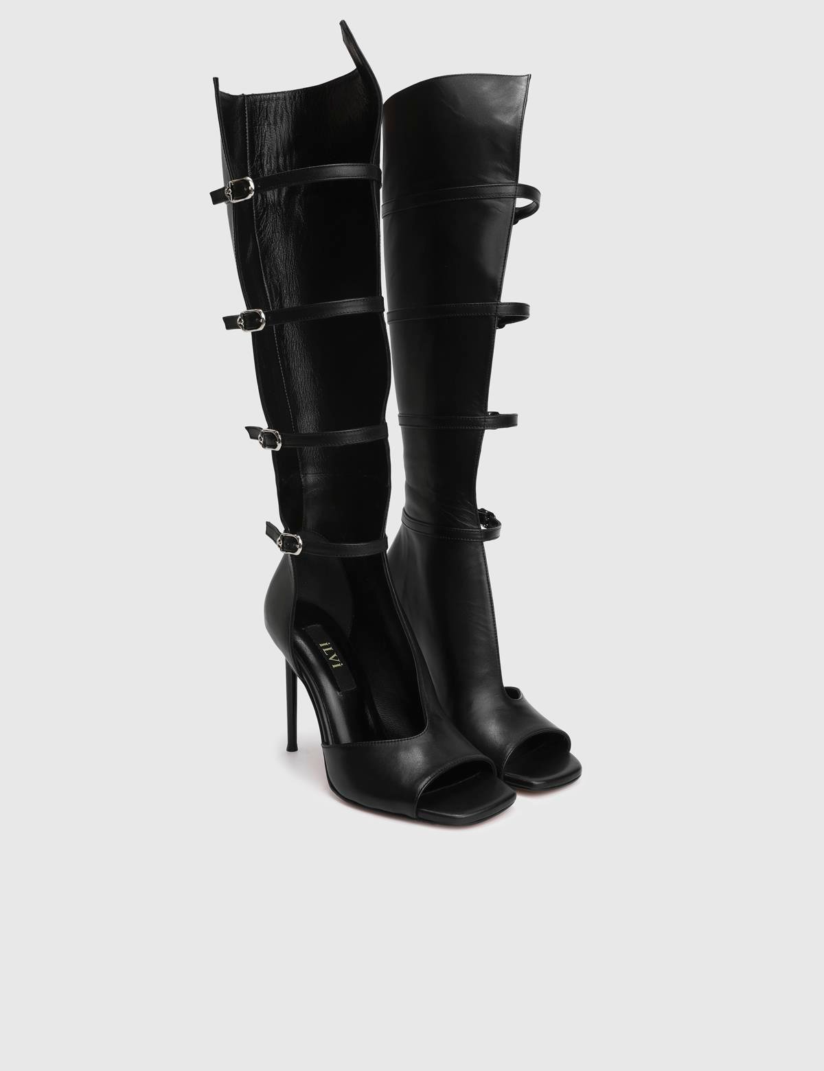 Junee Black Leather Women's Heeled High Boot
