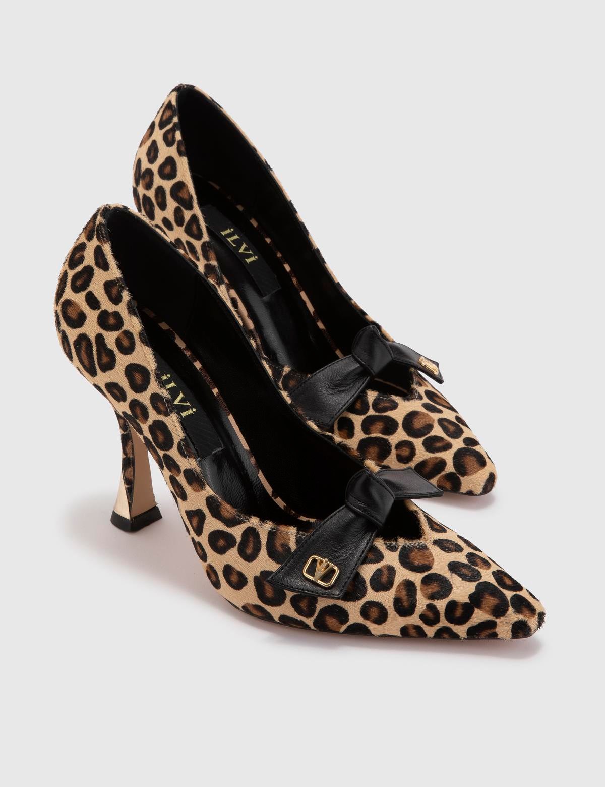 Kacey Leopard Leather Foal Fur Leather Women's Pump