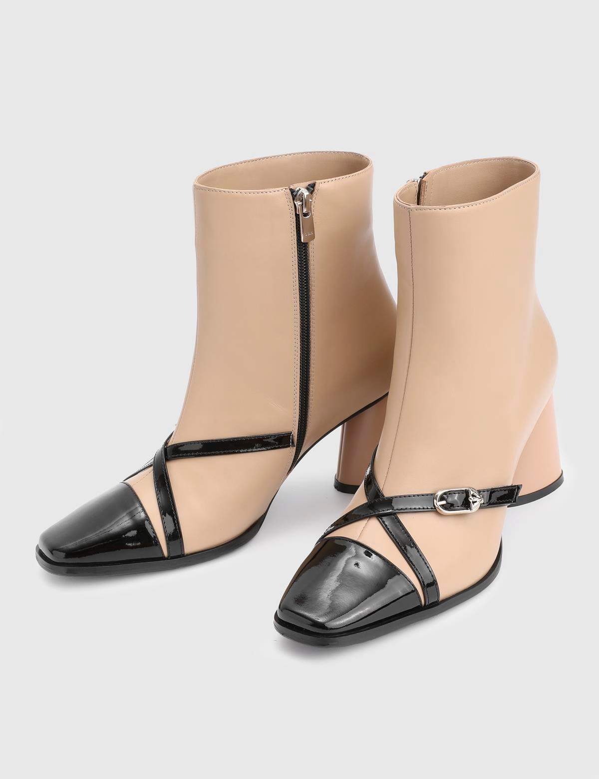 Ketina Camel Patent Leather Women's Heeled Boot