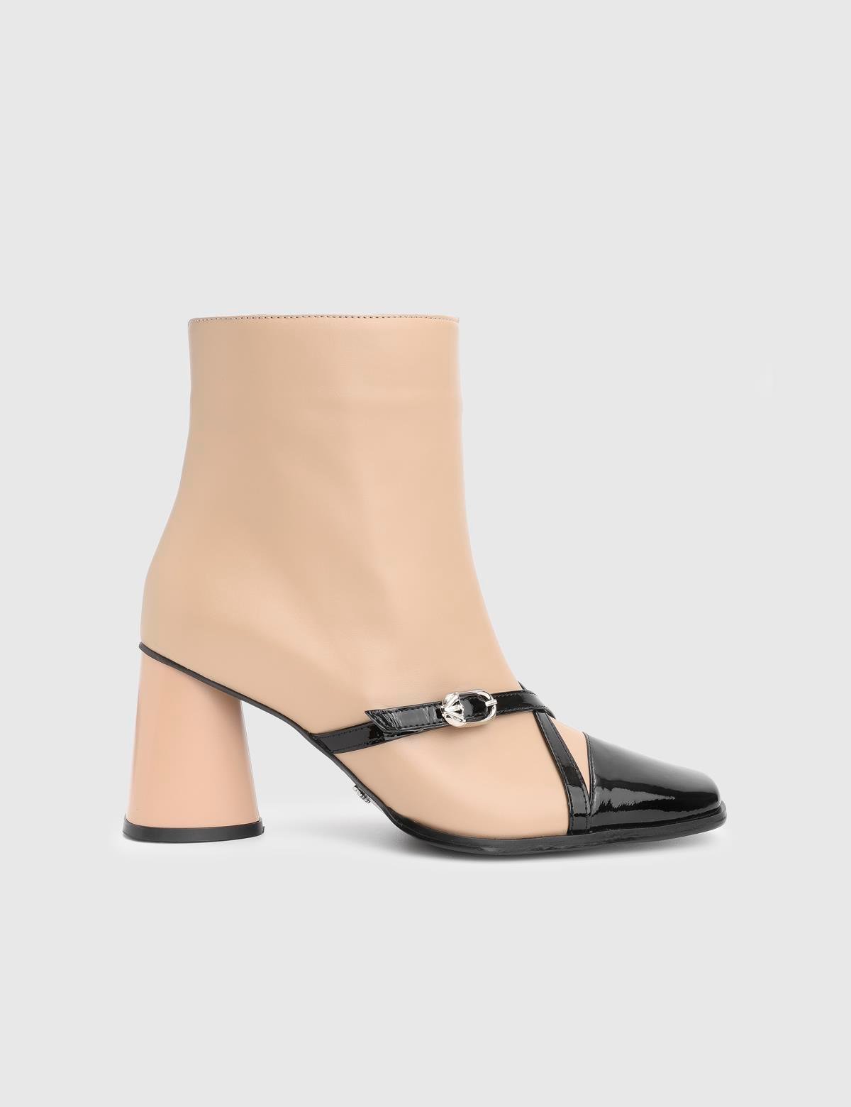 Ketina Camel Patent Leather Women's Heeled Boot