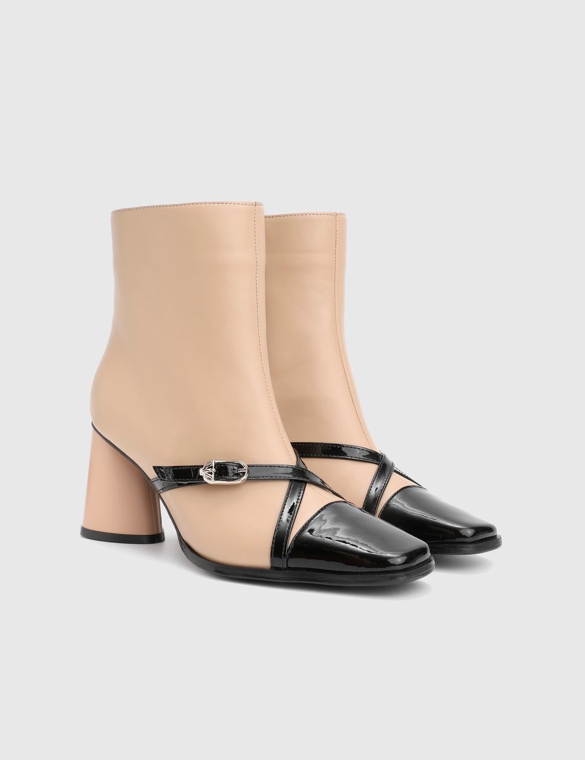 Ketina Camel Patent Leather Women's Heeled Boot