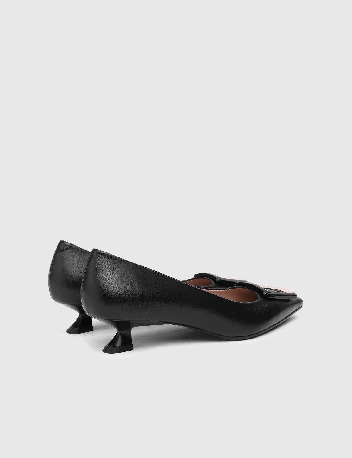 Kinga Black Leather Women's Pump