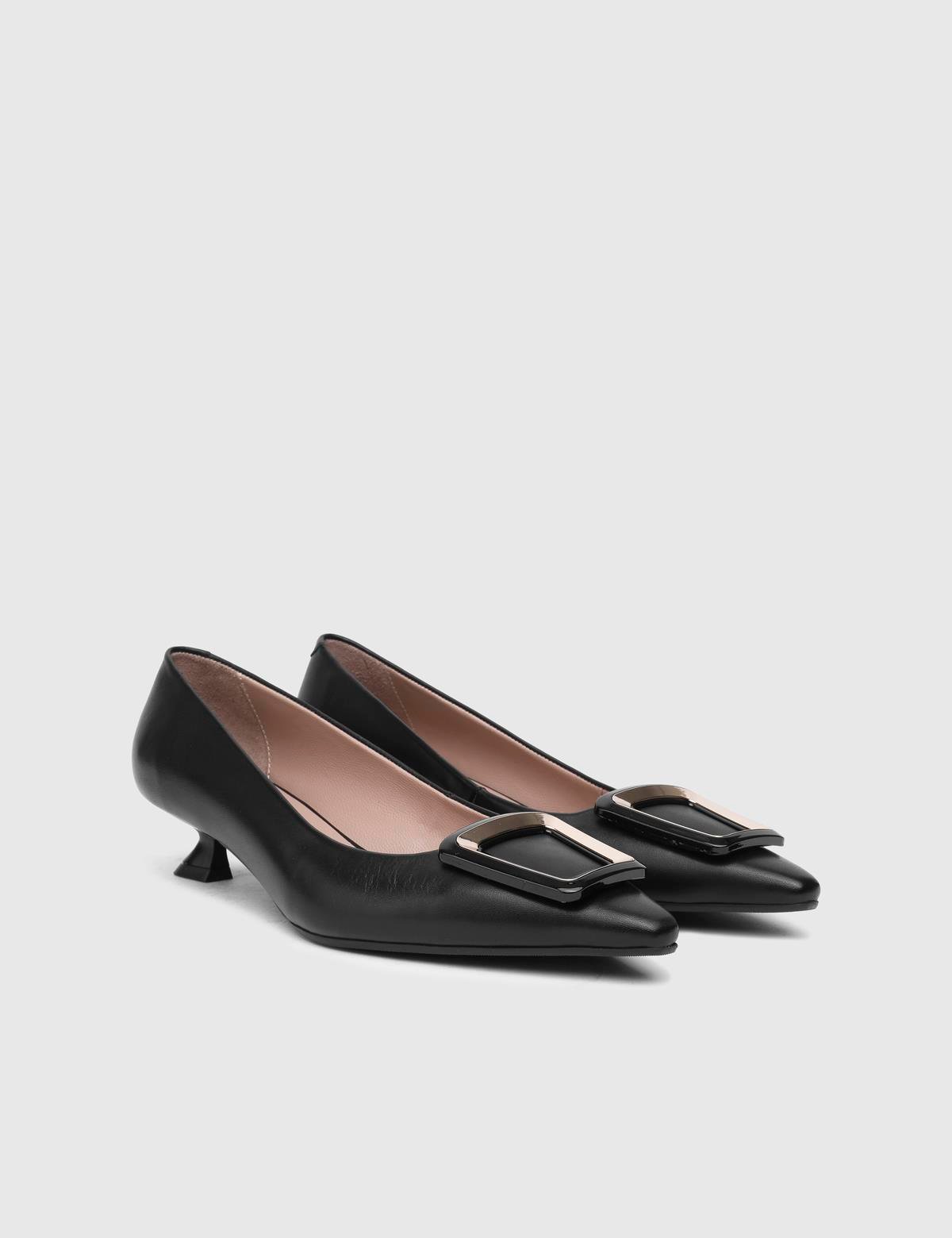 Kinga Black Leather Women's Pump