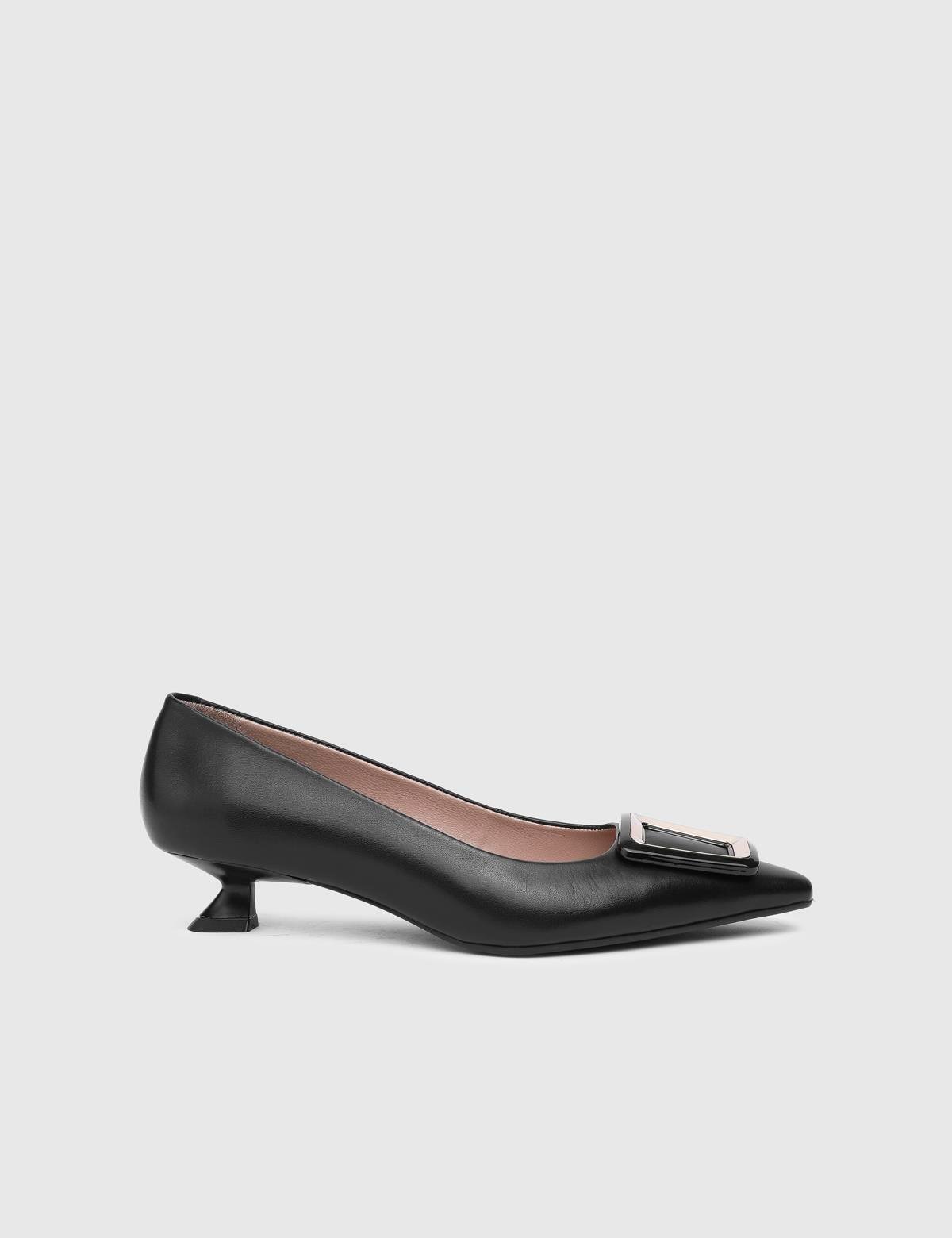 Kinga Black Leather Women's Pump