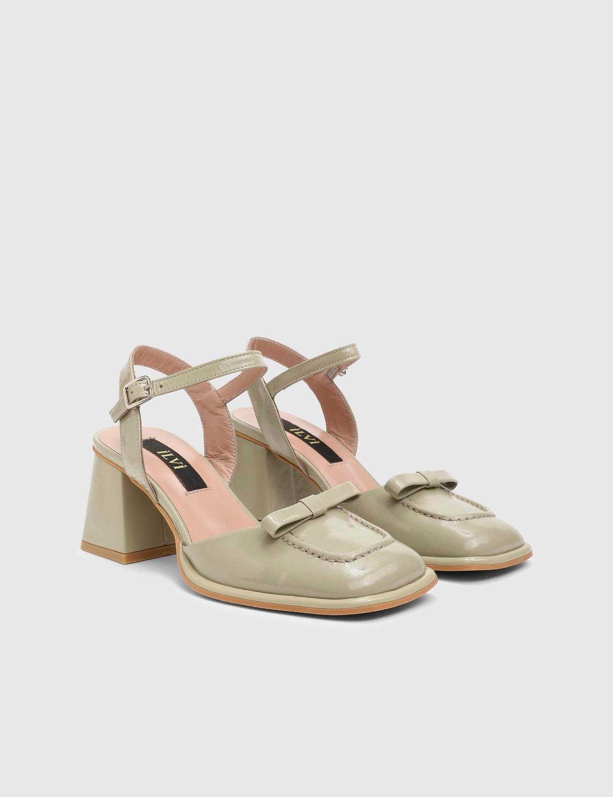 Kler Olive Green Patent Leather Women's Heeled Sandal