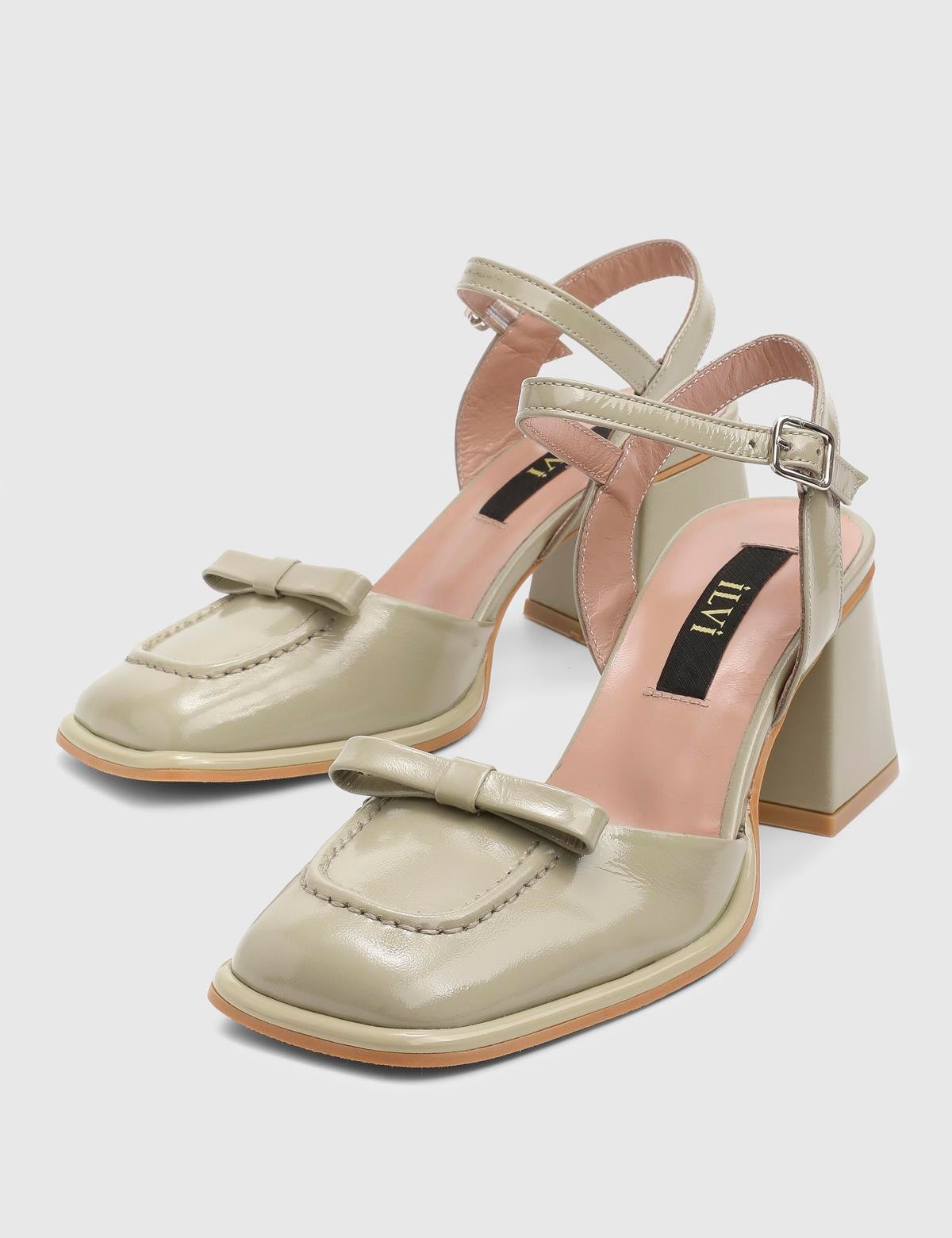 Kler Olive Green Patent Leather Women's Heeled Sandal