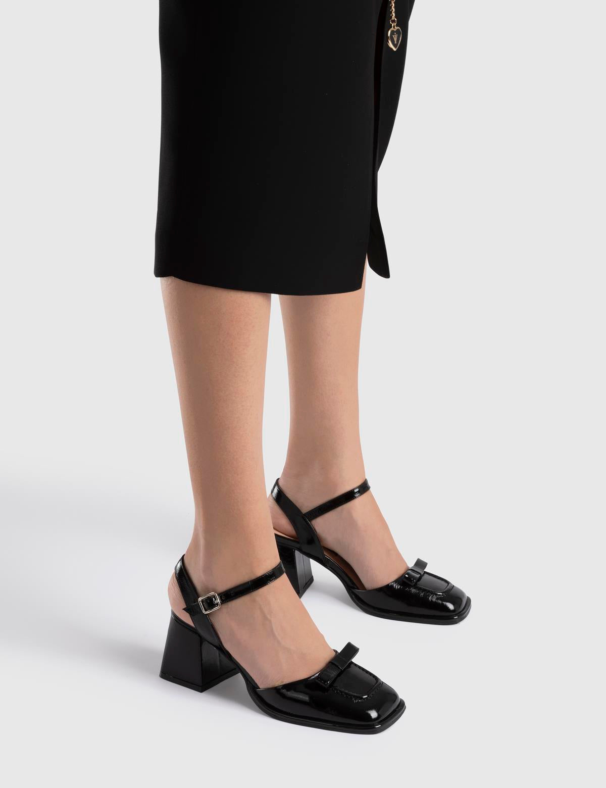 Kler Black Patent Leather Women's Heeled Sandal