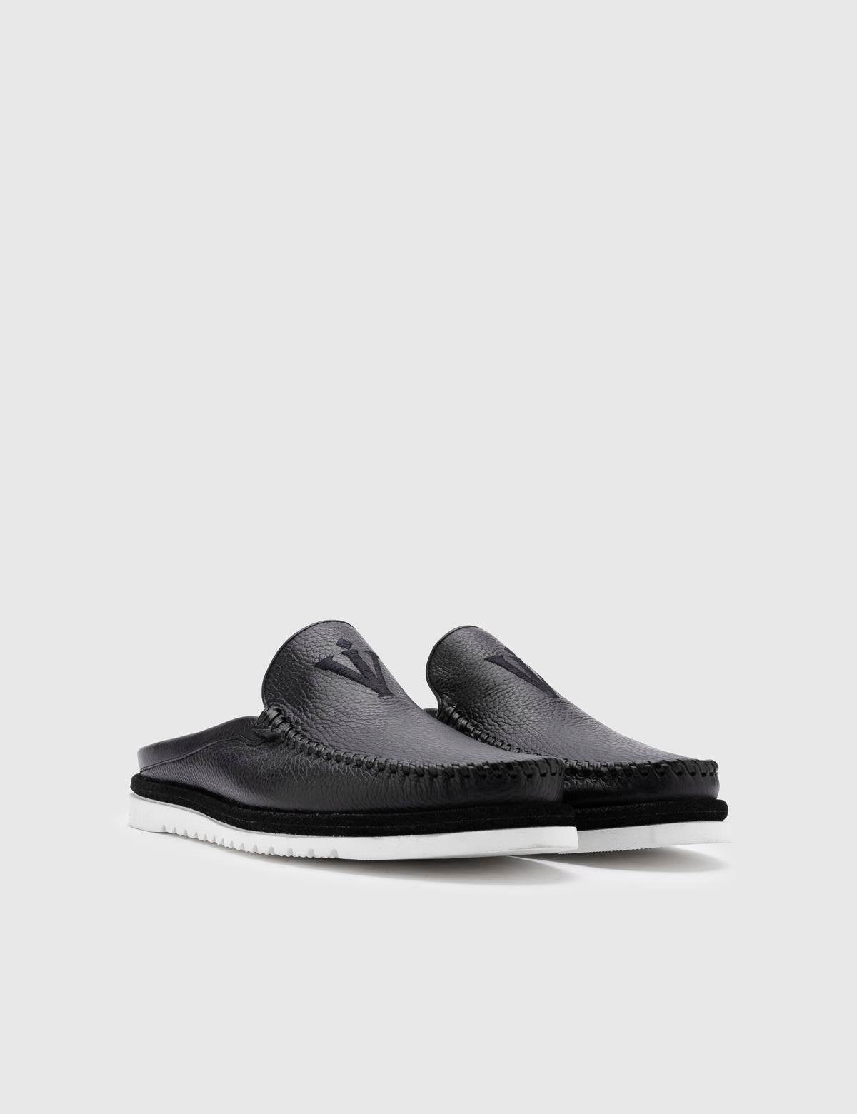 Konsa Navy Blue Floater Leather Men's Slipper Mule