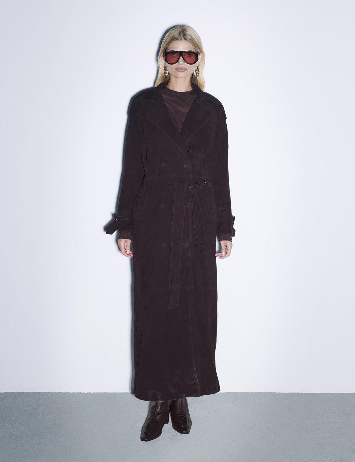 Kristi Purple Suede Women's Leather Trench Coat