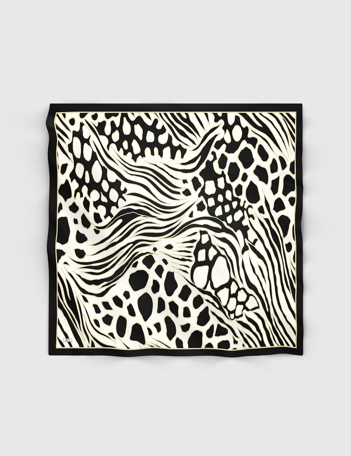 Labio Black-Beige Silk Twill Women's Scarf