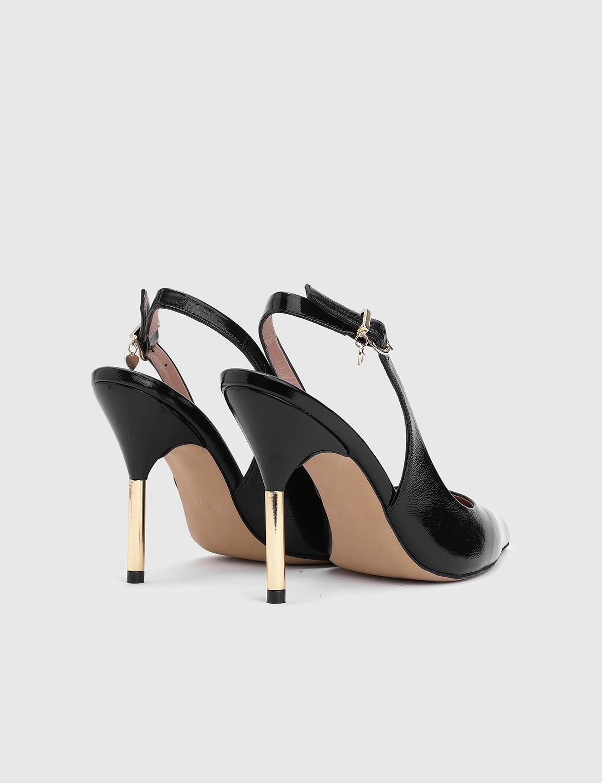 Lamprini Black Patent Leather Women's Heeled Sandal