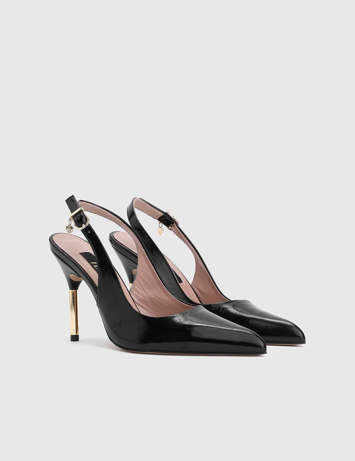 Lamprini Black Patent Leather Women's Heeled Sandal