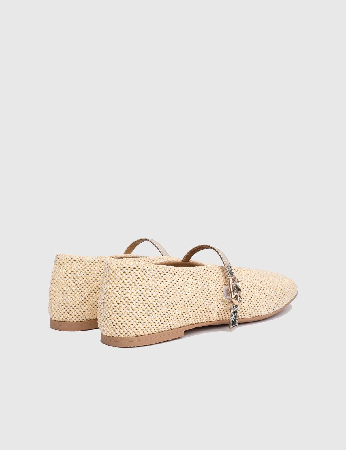 Larina Beige Leather Straw Women's Ballerina