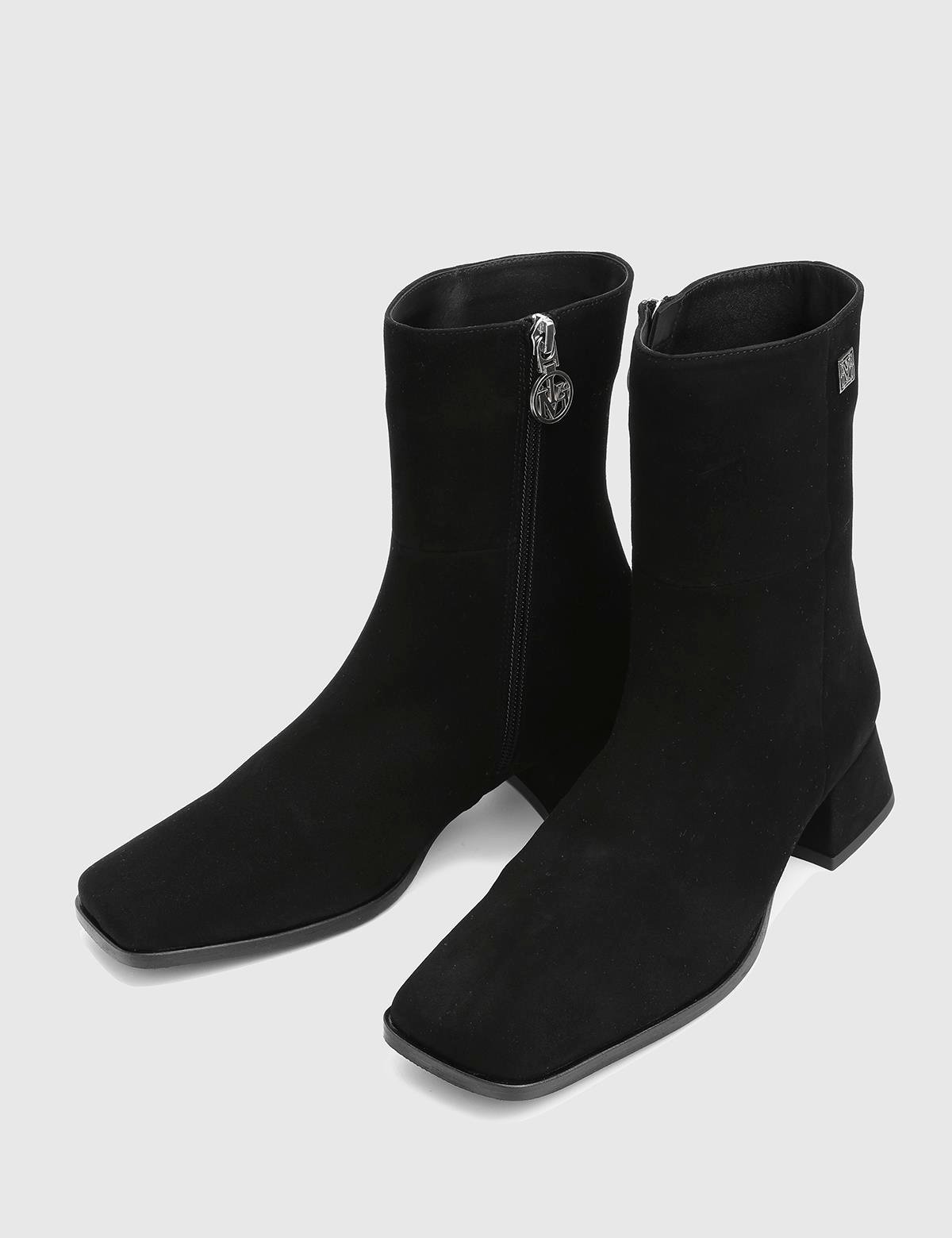 Leila Black Suede Leather Women's Heeled Boot