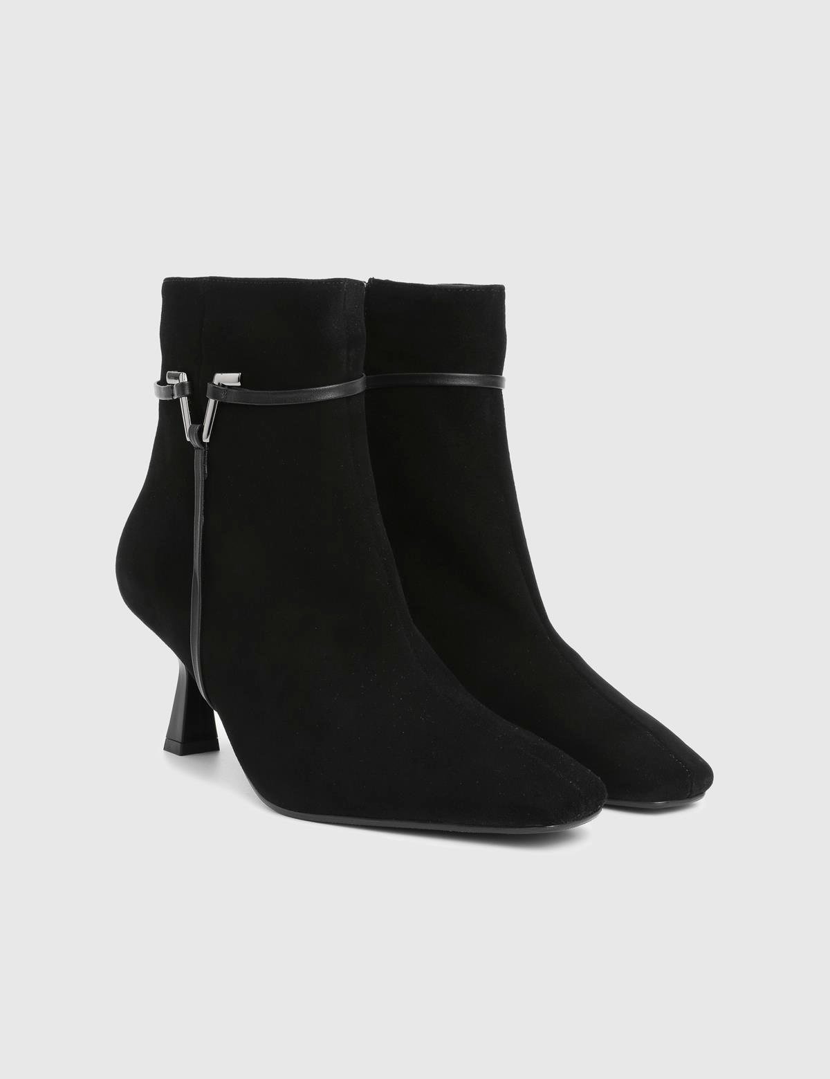 Lekis Black Suede Leather Women's Heeled Boot