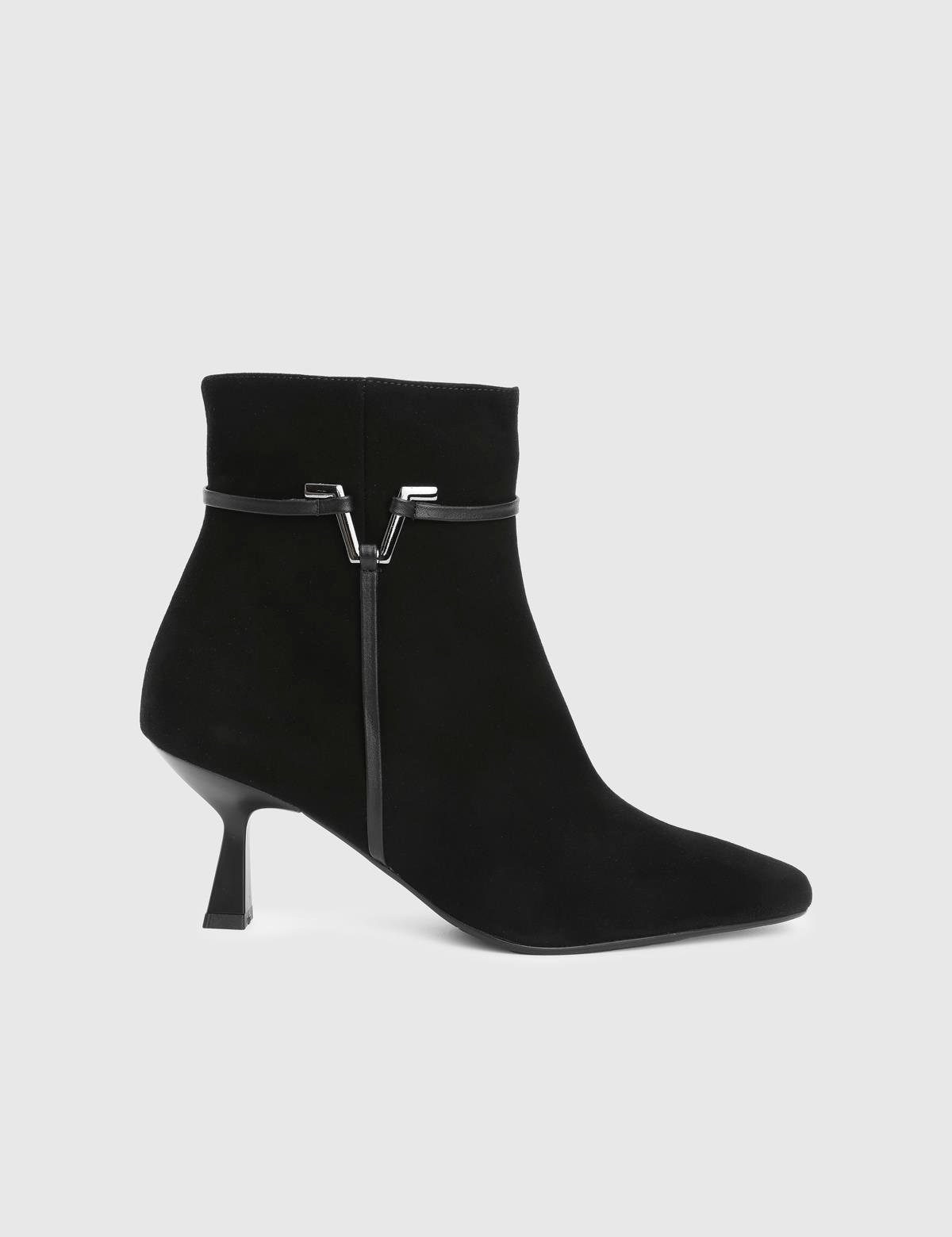 Lekis Black Suede Leather Women's Heeled Boot