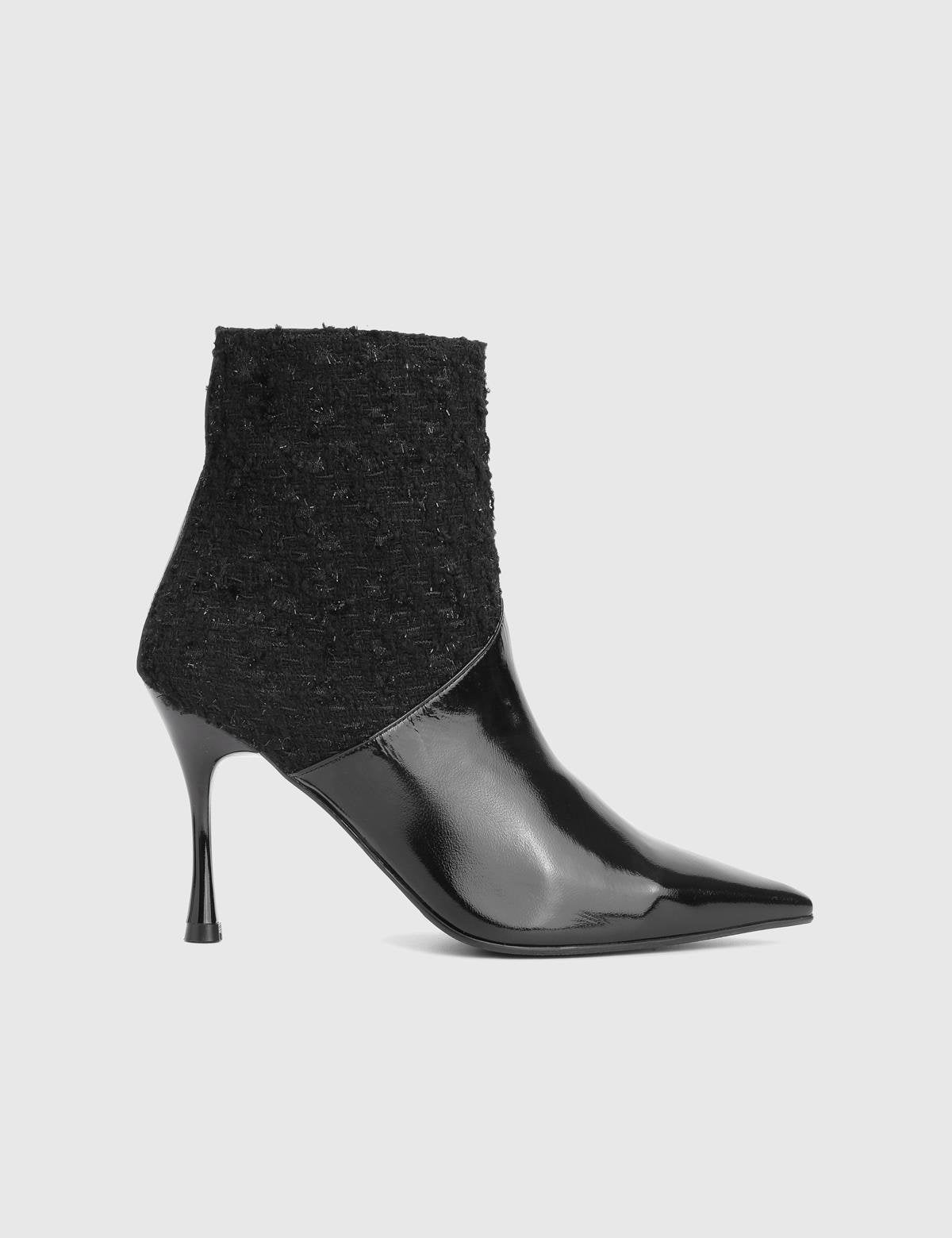 Lenike Black Patent Leather Tweed Women's Heeled Boot
