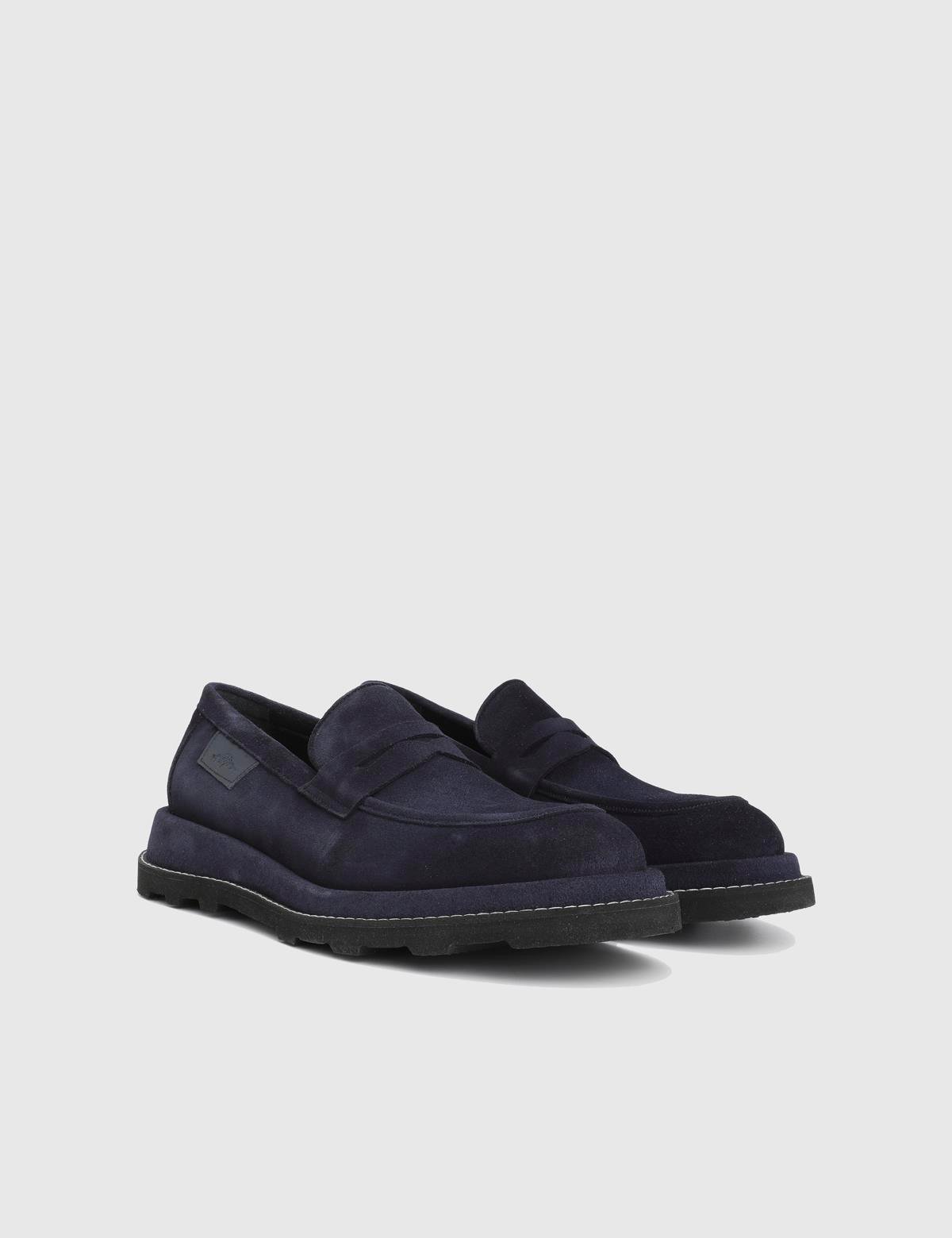 Leyn Navy Blue Suede Leather Men's Loafer