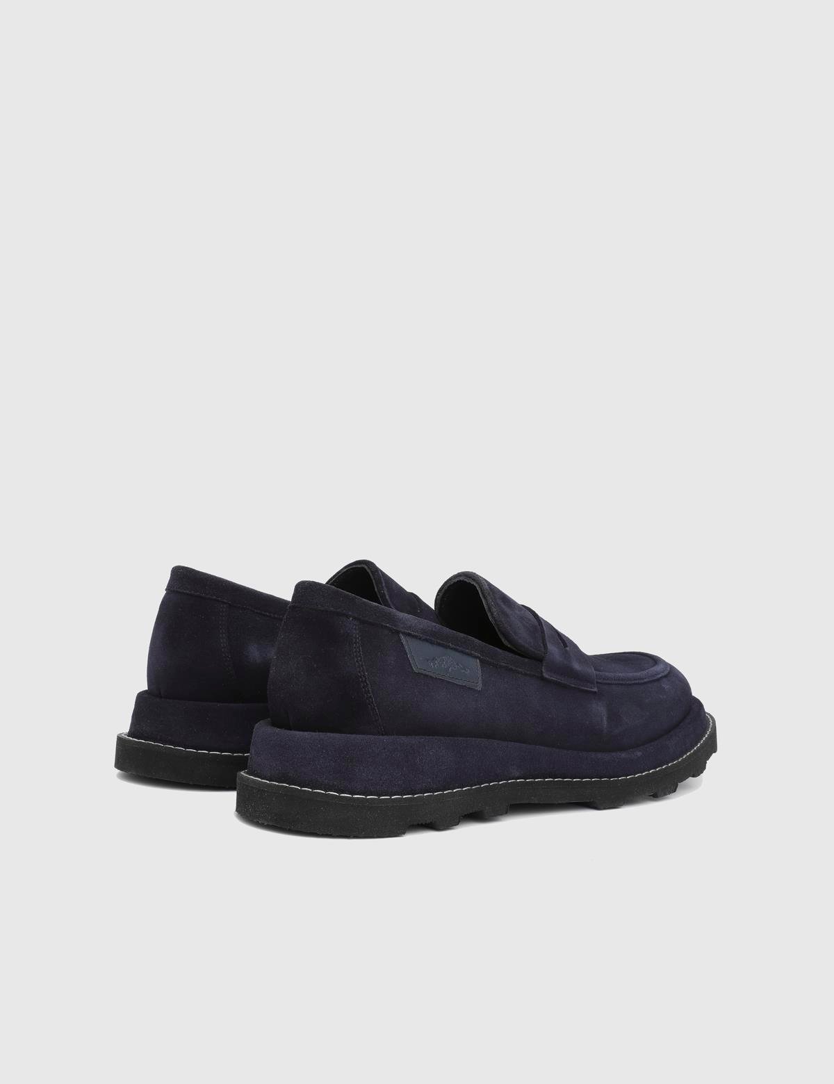 Leyn Navy Blue Suede Leather Men's Loafer