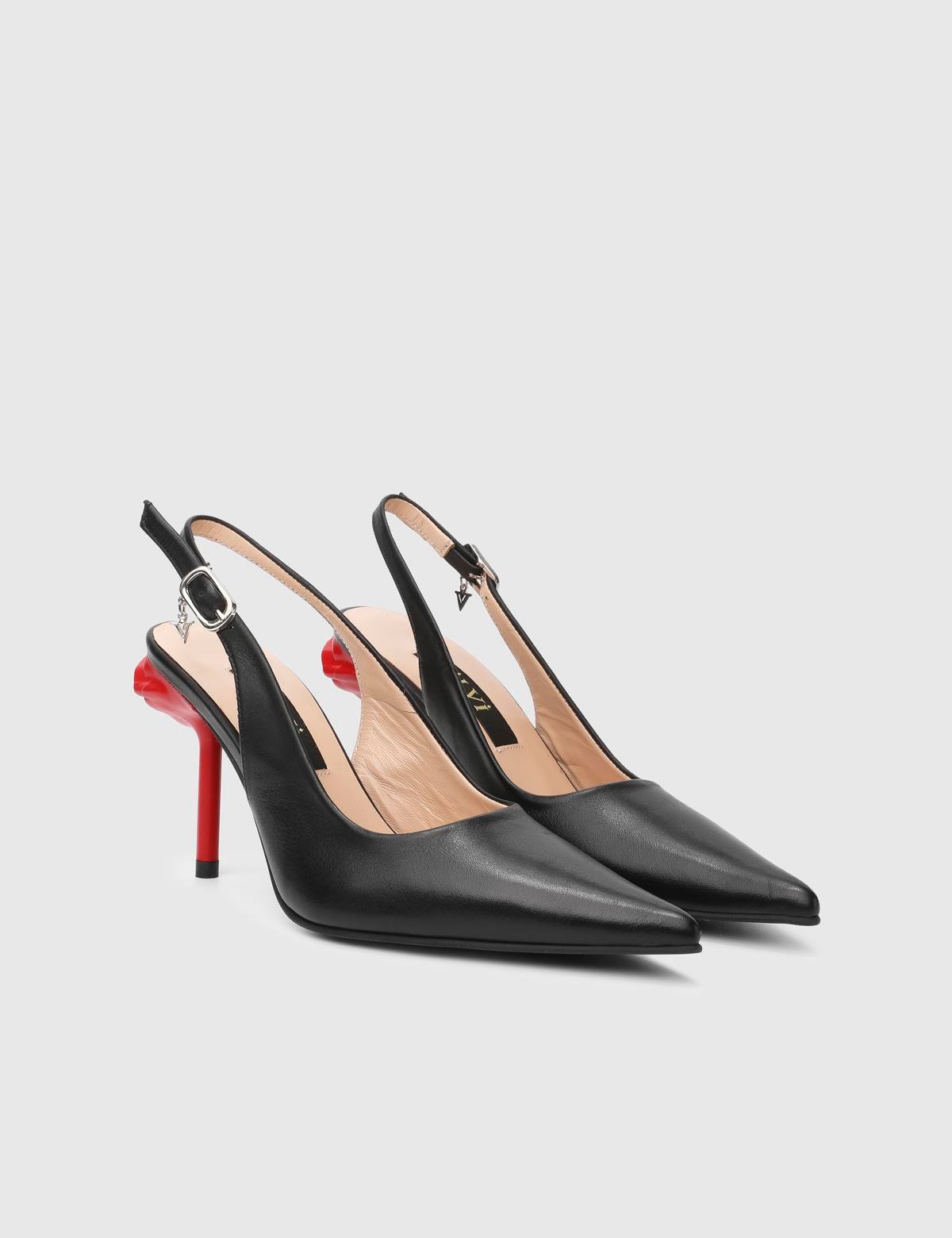 Lippman Black Leather Women's Heeled Sandal