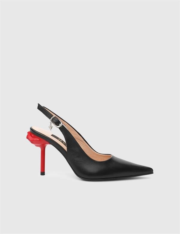 Lippman Black Leather Women's Heeled Sandal